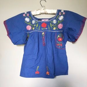 Embroidered Peasant Top Cotton Shirt